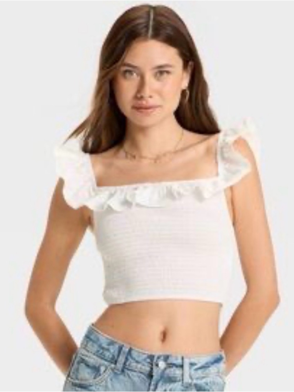 5/$25 Wild Fable Ruffle Square-Neck Smocked Crop Top